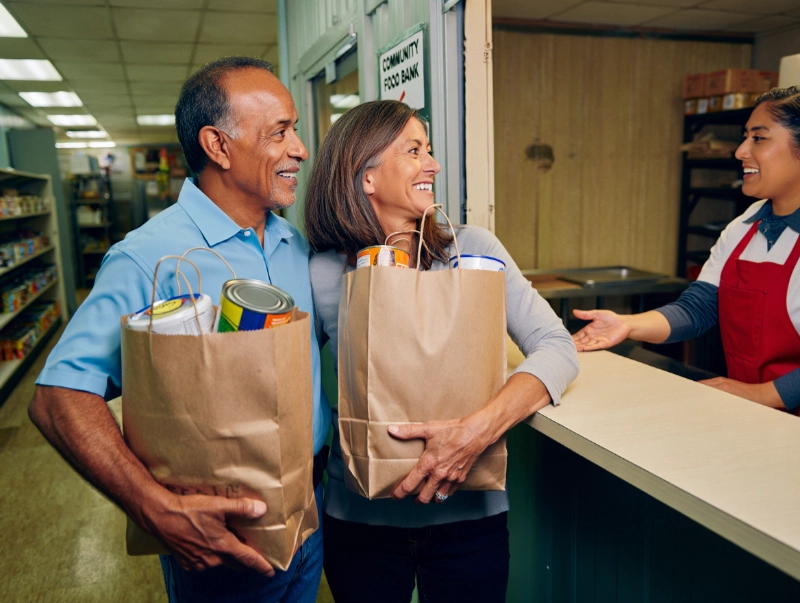 people getting help at foodbank